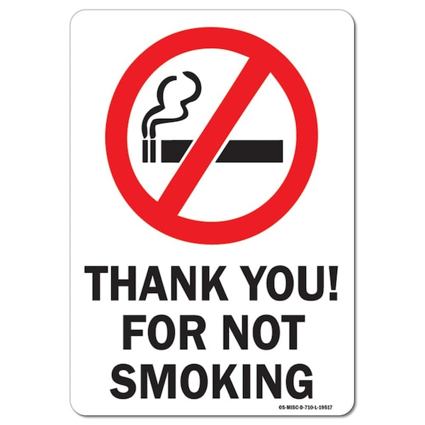 OSHA, Thank You For Not Smoking W/ Graphic, 5in X 3.5in, 10PK, 3.5" W, 5" L, Landscape, PK10